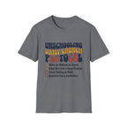 Unschooling Protocol homeschool mom graphic t-shirt with an adventurous homeschool graphic with nature, books, and outdoor learning energy