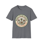 Nature Study Society homeschool mom graphic t-shirt with a Charlotte Mason-inspired design with books, nature details, and vintage homeschool charm