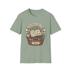 Living Books & Lovely Things homeschool mom graphic t-shirt with a Charlotte Mason-inspired design with books, nature details, and vintage homeschool charm