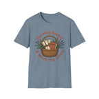 Morning Basket, Morning Gifts homeschool mom graphic t-shirt with a cozy morning basket-inspired design with books, gentle details, and home learning charm