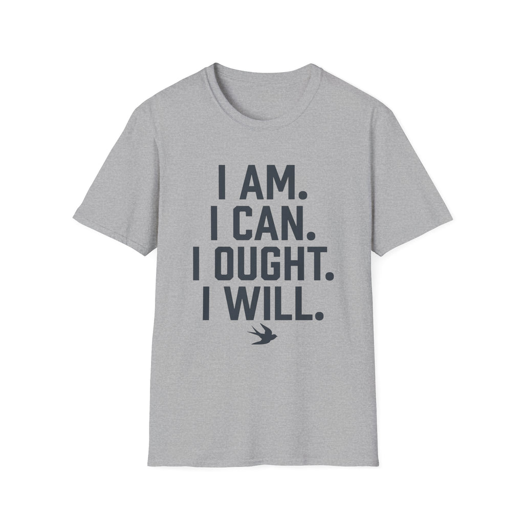 I Am, I Can, I Ought, I Will homeschool mom graphic t-shirt with a warm homeschool-inspired graphic with thoughtful lettering