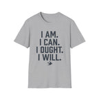 I Am, I Can, I Ought, I Will homeschool mom graphic t-shirt with a warm homeschool-inspired graphic with thoughtful lettering