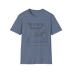 Morning Basket homeschool mom graphic t-shirt with a cozy morning basket-inspired design with books, gentle details, and home learning charm