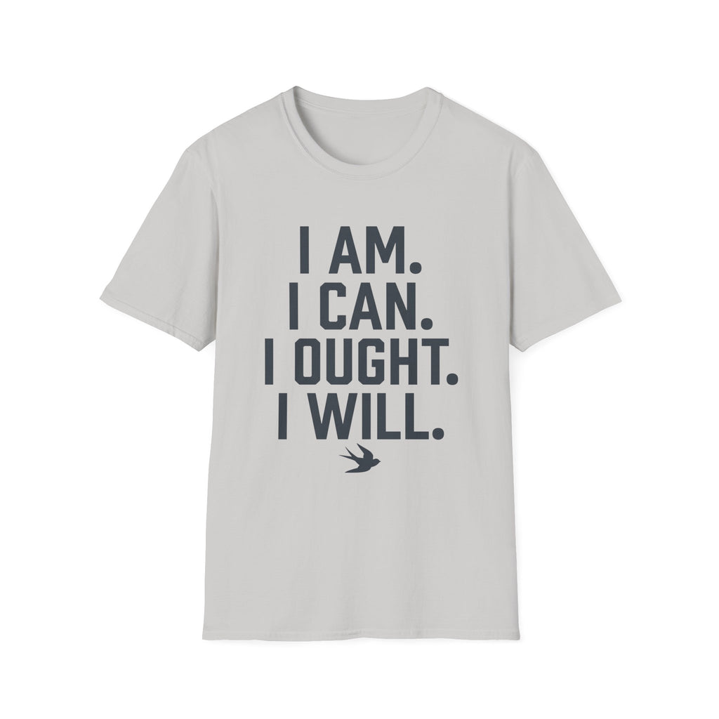 I Am, I Can, I Ought, I Will homeschool mom graphic t-shirt with a warm homeschool-inspired graphic with thoughtful lettering