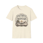 Faithful In The Ordinary homeschool mom graphic t-shirt with a faith-filled homeschool design with gentle lettering and classic illustrative details