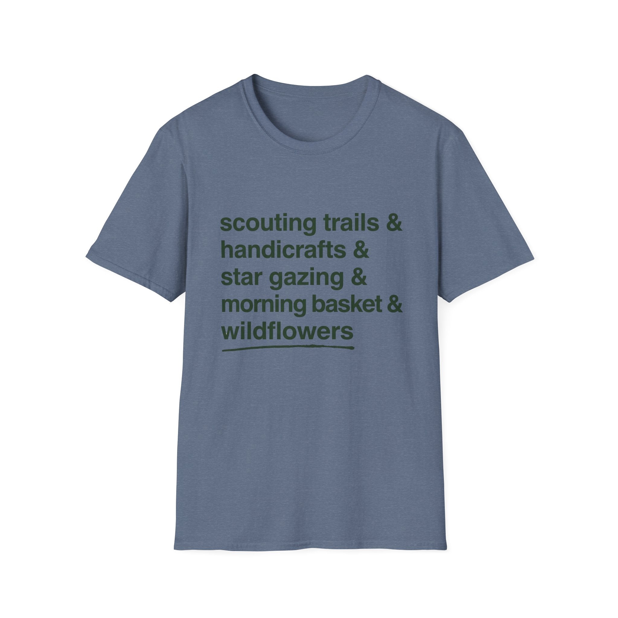 Scouting Trails Check List homeschool mom graphic t-shirt with a playful checklist-style homeschool graphic with bookish and nature-inspired details