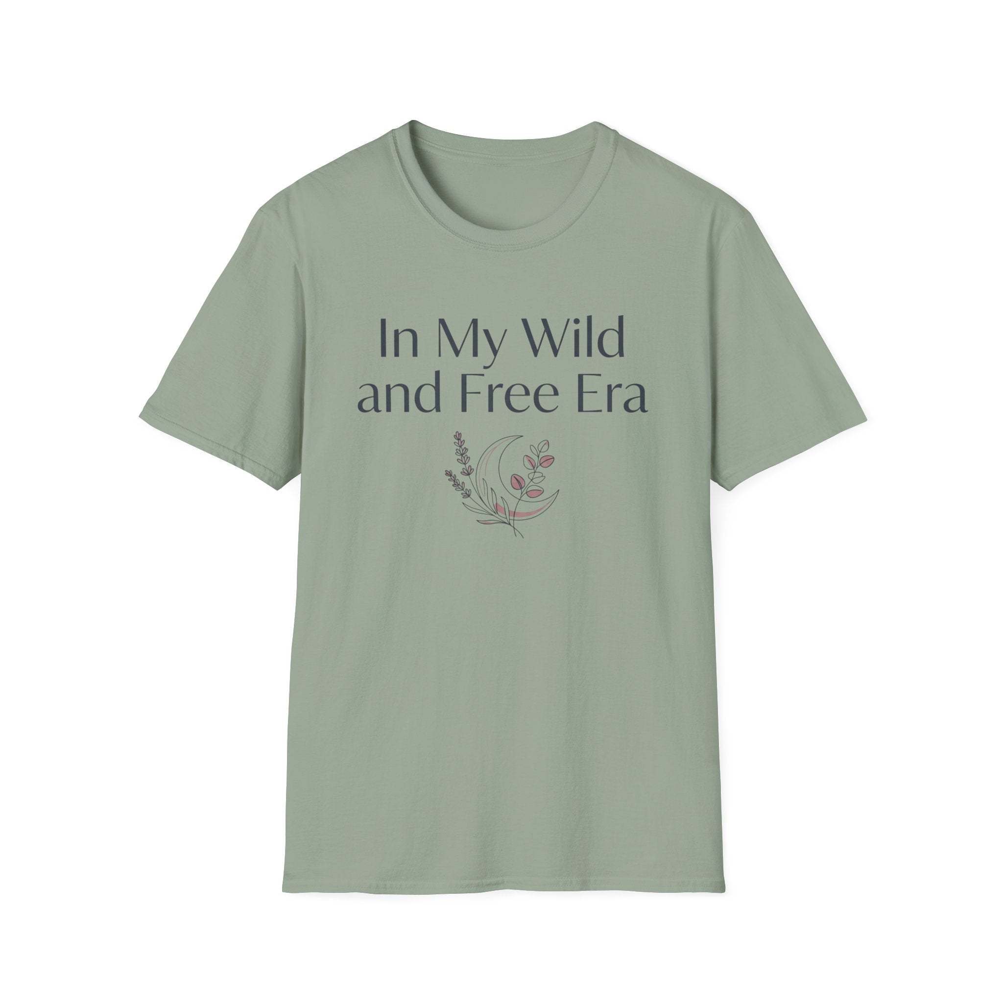 My Wild and Free Era homeschool mom graphic t-shirt with an adventurous homeschool graphic with nature, books, and outdoor learning energy