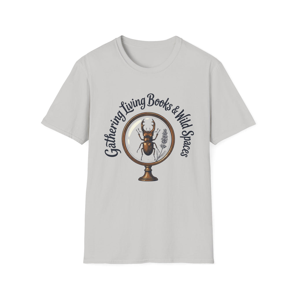 Gathering Living Books homeschool mom graphic t-shirt with a gathered-at-home inspired graphic with books, florals, and cozy family learning details
