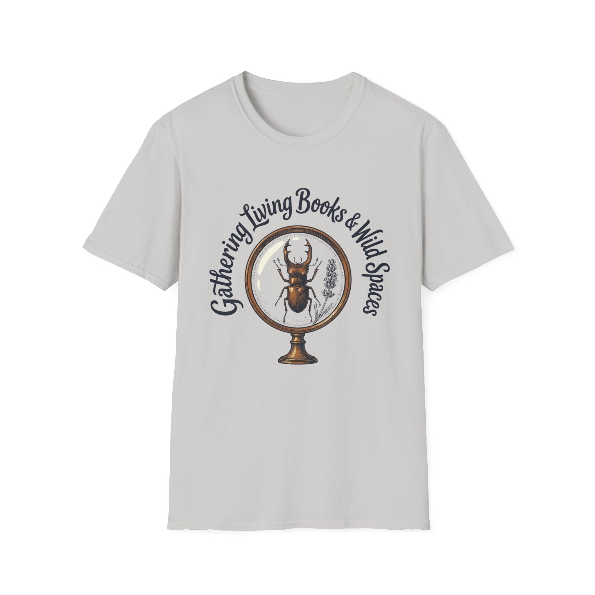 Gathering Living Books homeschool mom graphic t-shirt with a gathered-at-home inspired graphic with books, florals, and cozy family learning details