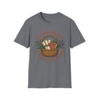 Morning Basket, Morning Gifts homeschool mom graphic t-shirt with a cozy morning basket-inspired design with books, gentle details, and home learning charm