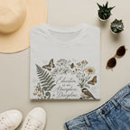 Education Is An Atmosphere homeschool mom graphic t-shirt with a Charlotte Mason-inspired design with books, nature details, and vintage homeschool charm