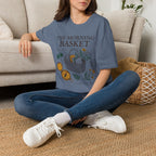 The Morning Basket homeschool mom graphic t-shirt with a cozy morning basket-inspired design with books, gentle details, and home learning charm