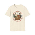 Morning Basket, Morning Gifts homeschool mom graphic t-shirt with a cozy morning basket-inspired design with books, gentle details, and home learning charm