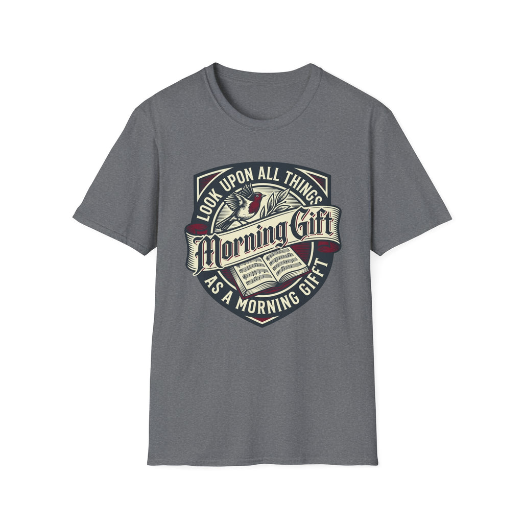 Morning Gift homeschool mom graphic t-shirt with a warm homeschool-inspired graphic with thoughtful lettering