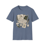 The Education Of Attention homeschool mom graphic t-shirt with a Charlotte Mason-inspired design with books, nature details, and vintage homeschool charm
