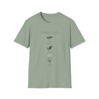 Faithful Is He homeschool mom graphic t-shirt with a faith-filled homeschool design with gentle lettering and classic illustrative details