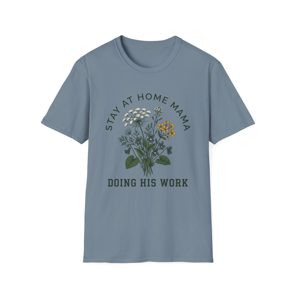 Stay At Home Mama homeschool mom graphic t-shirt with a warm homeschool-inspired graphic with thoughtful lettering