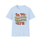 In My Charlotte Mason Era homeschool mom graphic t-shirt with a Charlotte Mason-inspired design with books, nature details, and vintage homeschool charm