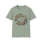 The World Is Our Classroom homeschool mom graphic t-shirt with an adventurous homeschool graphic with nature, books, and outdoor learning energy
