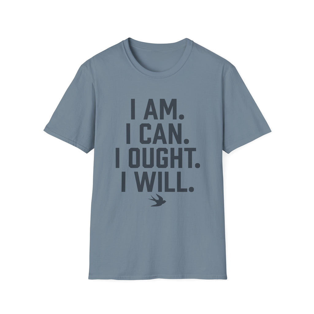 I Am, I Can, I Ought, I Will homeschool mom graphic t-shirt with a warm homeschool-inspired graphic with thoughtful lettering