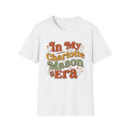 In My Charlotte Mason Era homeschool mom graphic t-shirt with a Charlotte Mason-inspired design with books, nature details, and vintage homeschool charm