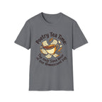 Poetry Tea Time homeschool mom graphic t-shirt with a cozy poetry teatime graphic with tea, books, and vintage homeschool charm