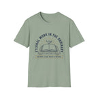 Eternal Work In The Ordinary homeschool mom graphic t-shirt with a faith-filled homeschool design with gentle lettering and classic illustrative details