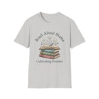 Read Aloud Mama homeschool mom graphic t-shirt with a sweet read-aloud design with stacked books, florals, and gentle homeschool charm