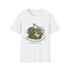 Gather, Read, Wonder, Grow homeschool mom graphic t-shirt with a gathered-at-home inspired graphic with books, florals, and cozy family learning details