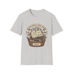 Living Books & Lovely Things homeschool mom graphic t-shirt with a Charlotte Mason-inspired design with books, nature details, and vintage homeschool charm