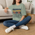 Unschooling Protocol homeschool mom graphic t-shirt with an adventurous homeschool graphic with nature, books, and outdoor learning energy