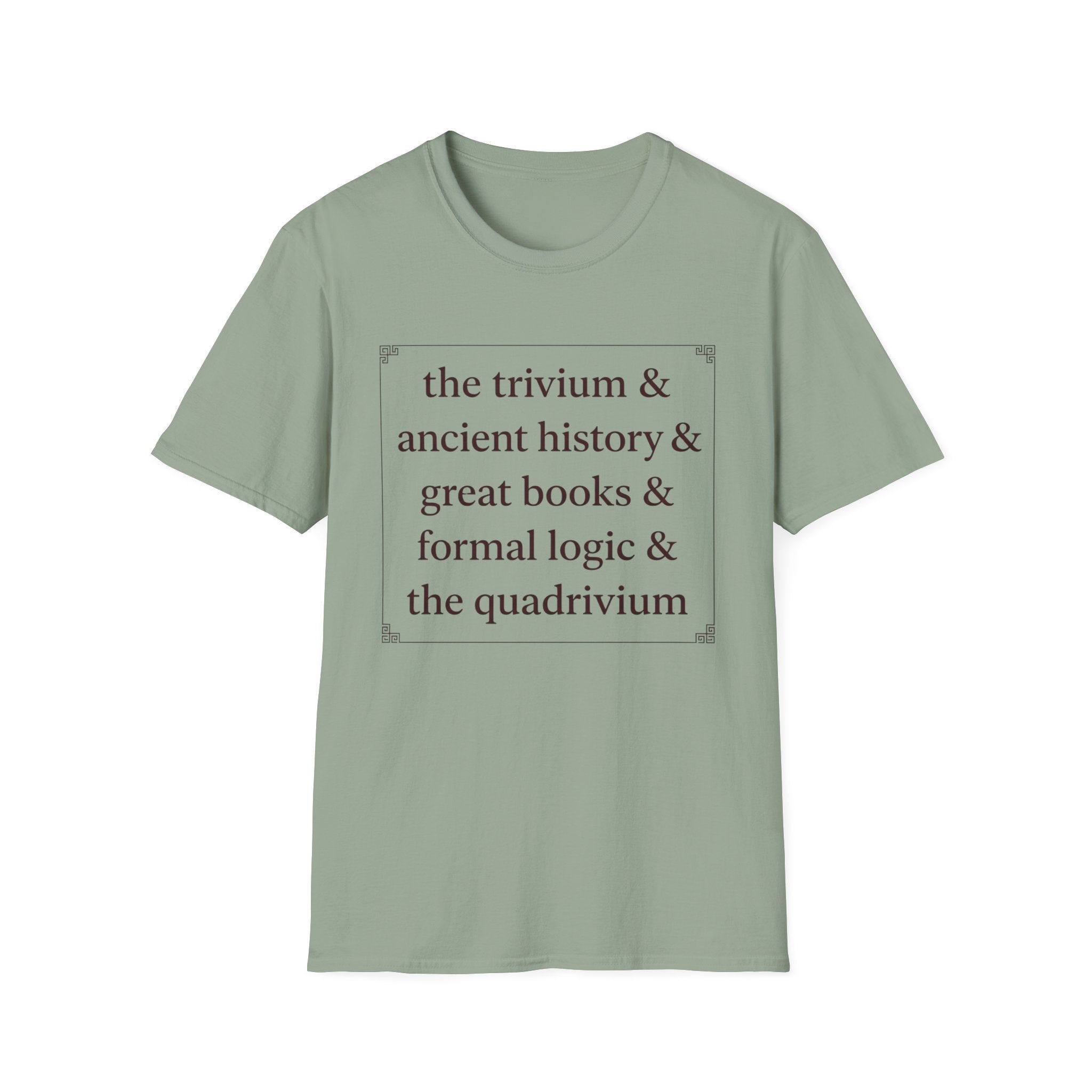 Trivium Check List homeschool mom graphic t-shirt with a playful checklist-style homeschool graphic with bookish and nature-inspired details