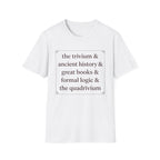 Trivium Check List homeschool mom graphic t-shirt with a playful checklist-style homeschool graphic with bookish and nature-inspired details