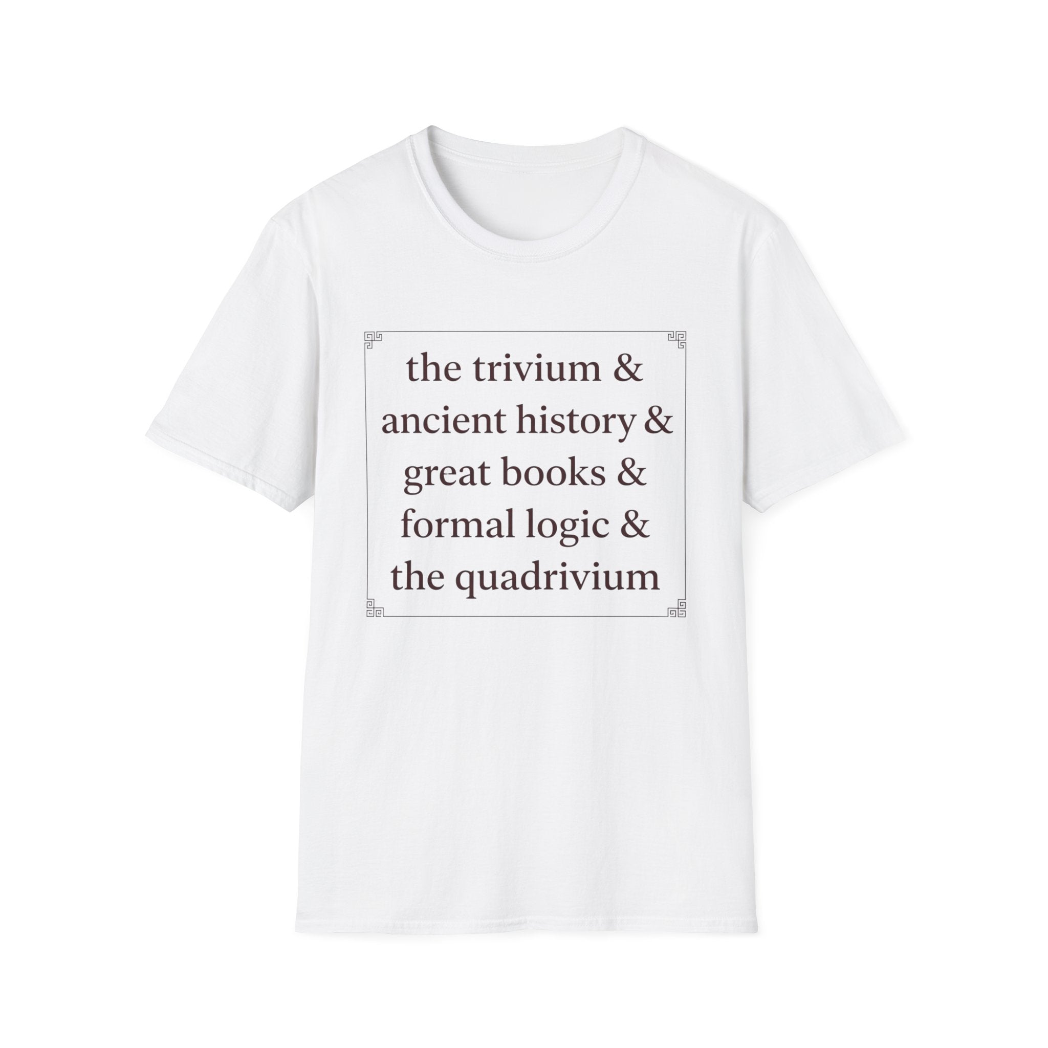 Trivium Check List homeschool mom graphic t-shirt with a playful checklist-style homeschool graphic with bookish and nature-inspired details