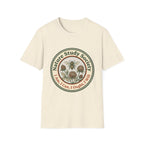 Nature Study Society homeschool mom graphic t-shirt with a Charlotte Mason-inspired design with books, nature details, and vintage homeschool charm