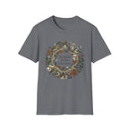 The World Is Our Classroom homeschool mom graphic t-shirt with an adventurous homeschool graphic with nature, books, and outdoor learning energy