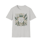 Education Is homeschool mom graphic t-shirt with a Charlotte Mason-inspired design with books, nature details, and vintage homeschool charm