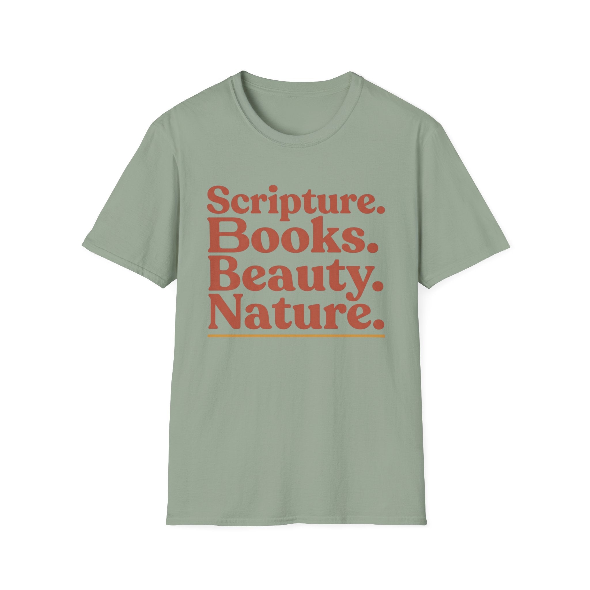 Scripture Books Beauty homeschool mom graphic t-shirt with a faith-filled homeschool design with gentle lettering and classic illustrative details