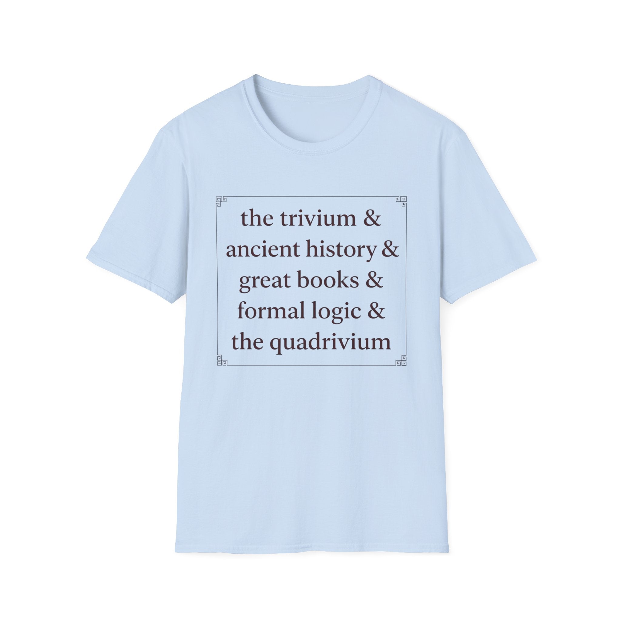 Trivium Check List homeschool mom graphic t-shirt with a playful checklist-style homeschool graphic with bookish and nature-inspired details