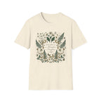 Education Is homeschool mom graphic t-shirt with a Charlotte Mason-inspired design with books, nature details, and vintage homeschool charm