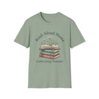 Read Aloud Mama homeschool mom graphic t-shirt with a sweet read-aloud design with stacked books, florals, and gentle homeschool charm