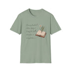 CM Homeschool Check List homeschool mom graphic t-shirt with a playful checklist-style homeschool graphic with bookish and nature-inspired details