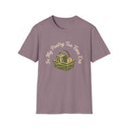 In My Poetry Tea Time Era homeschool mom t-shirt with books and tea basket graphic