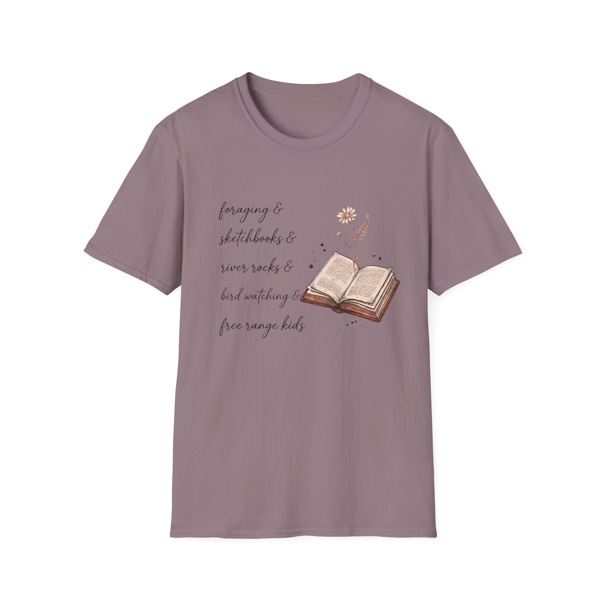 Homeschool Mom Outdoor Check List homeschool mom graphic t-shirt with a playful checklist-style homeschool graphic with bookish and nature-inspired details