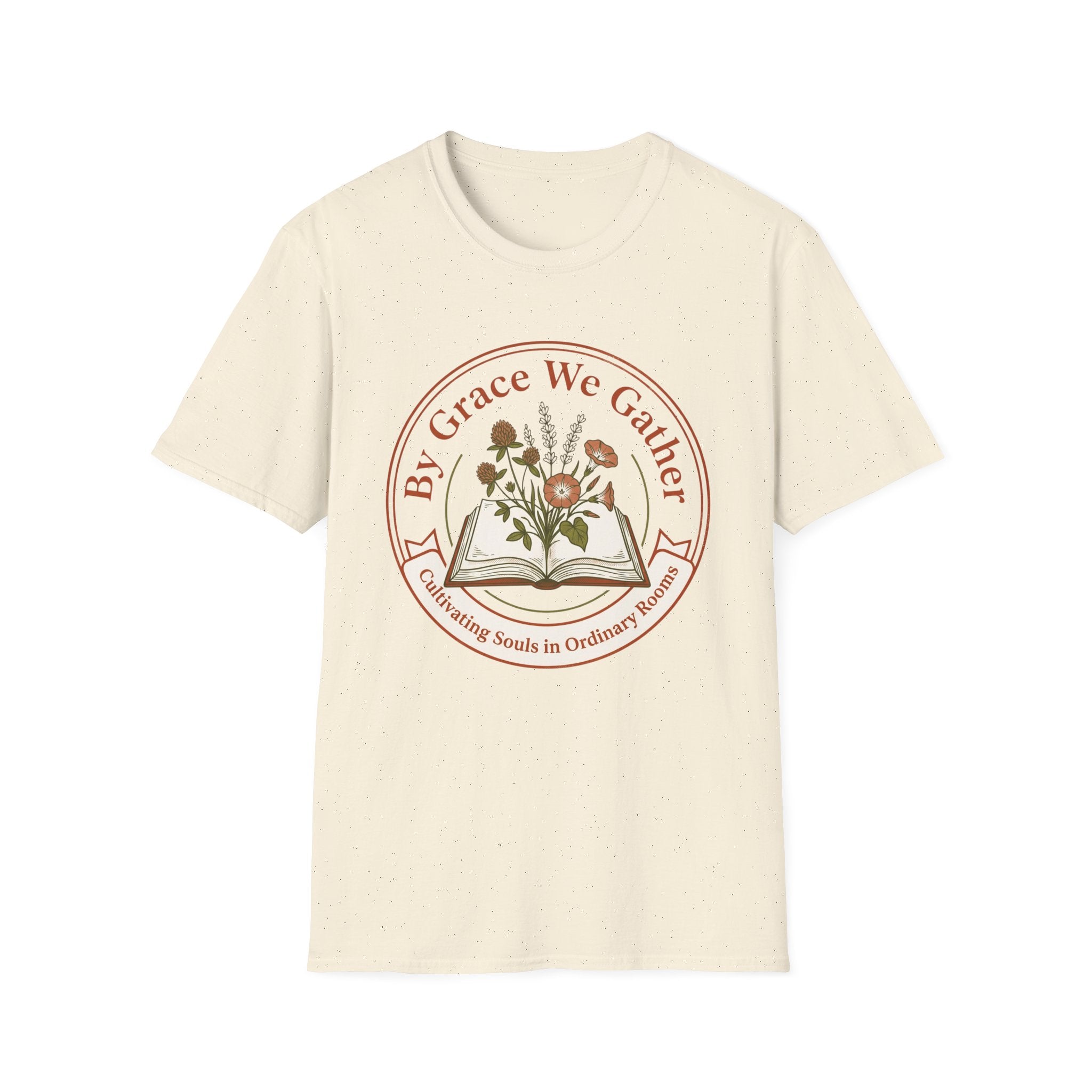 By Grace homeschool mom graphic t-shirt with a faith-filled homeschool design with gentle lettering and classic illustrative details