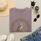 Gather Round Nature & Lore homeschool mom graphic t-shirt with a Charlotte Mason-inspired design with nature details, bookish elements, and classic homeschool lettering
