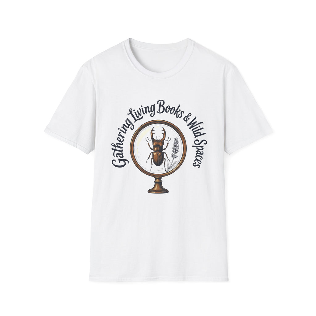 Gathering Living Books homeschool mom graphic t-shirt with a gathered-at-home inspired graphic with books, florals, and cozy family learning details