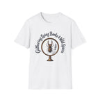 Gathering Living Books homeschool mom graphic t-shirt with a gathered-at-home inspired graphic with books, florals, and cozy family learning details