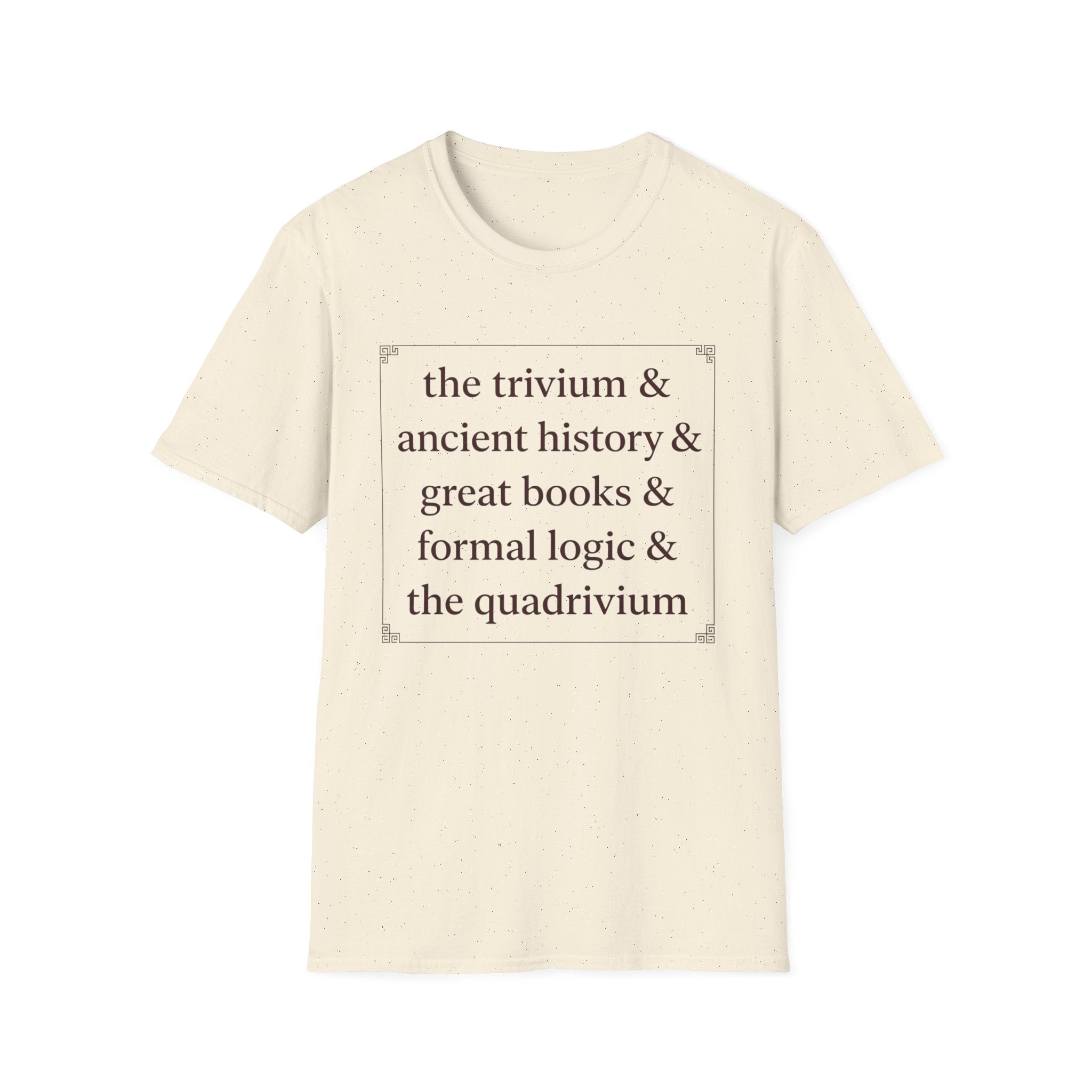 Trivium Check List homeschool mom graphic t-shirt with a playful checklist-style homeschool graphic with bookish and nature-inspired details