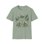Education Is homeschool mom graphic t-shirt with a Charlotte Mason-inspired design with books, nature details, and vintage homeschool charm